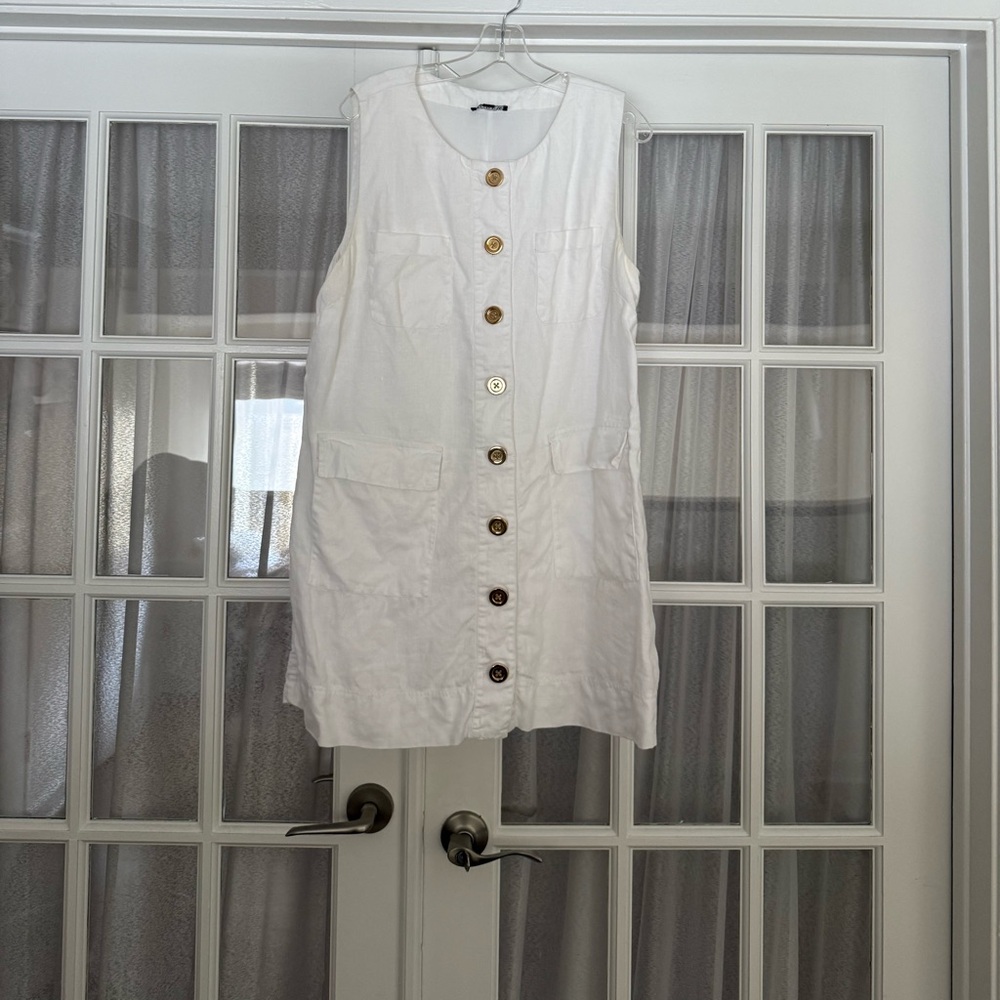 JCrew White 100% Linen Button Shift Dress